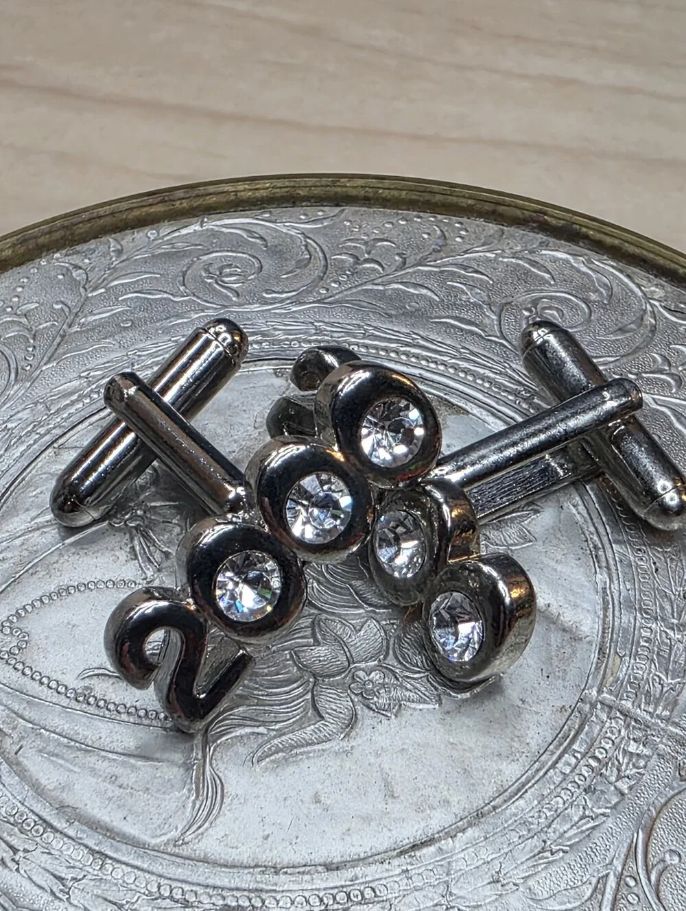 Vintage Y2K Millennium 2000 Silver Tone Rhinestone Cufflinks